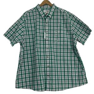 Vintage Harbor Bay Green and White Casual Button Down Shirt with Plaid Design